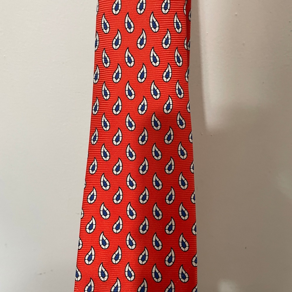 Hunt‎ Club Mens Orange Teardrop Paisley Pattern 100% Silk Tie Made in Italy